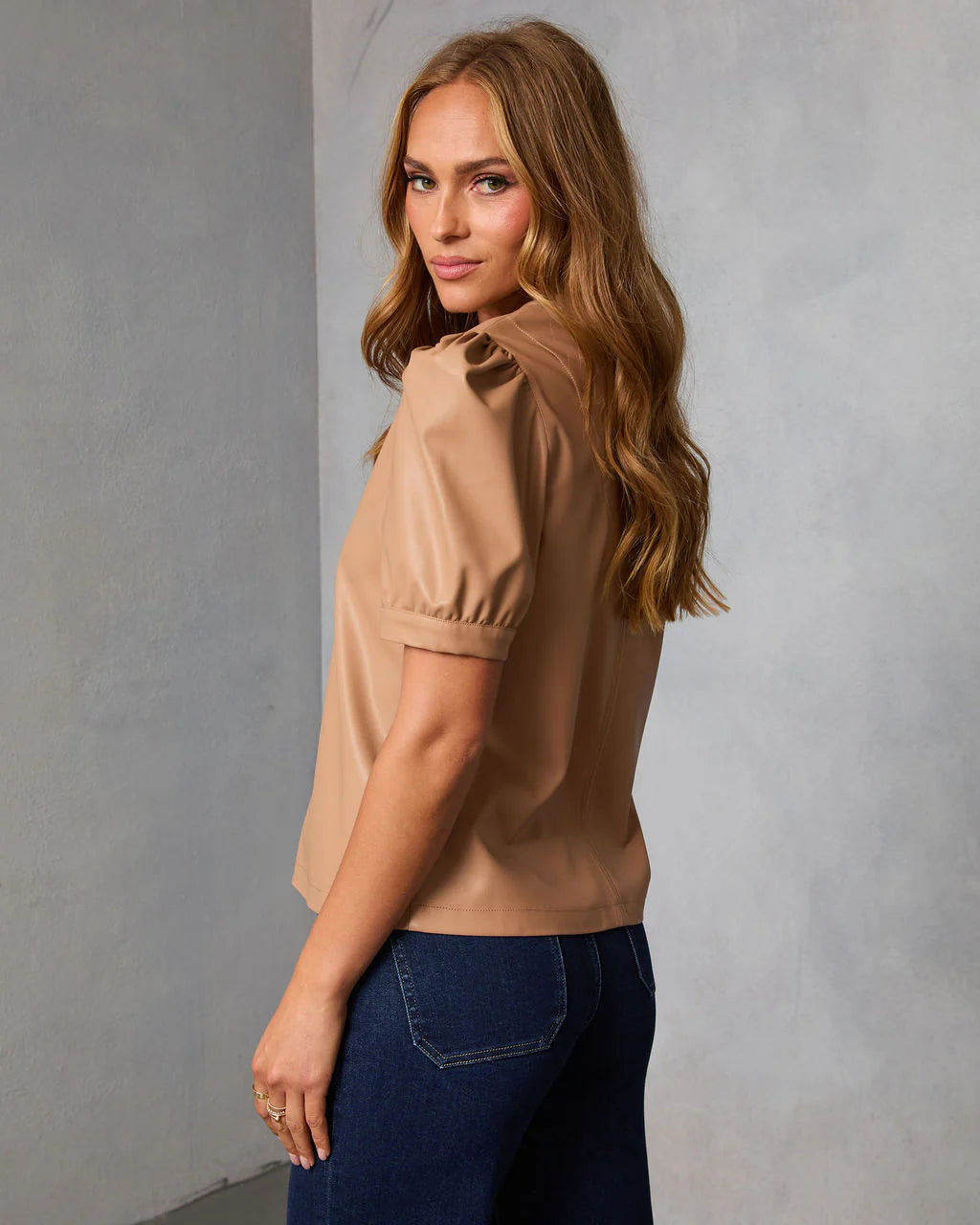 Zadig Leather Puff Sleeve Top