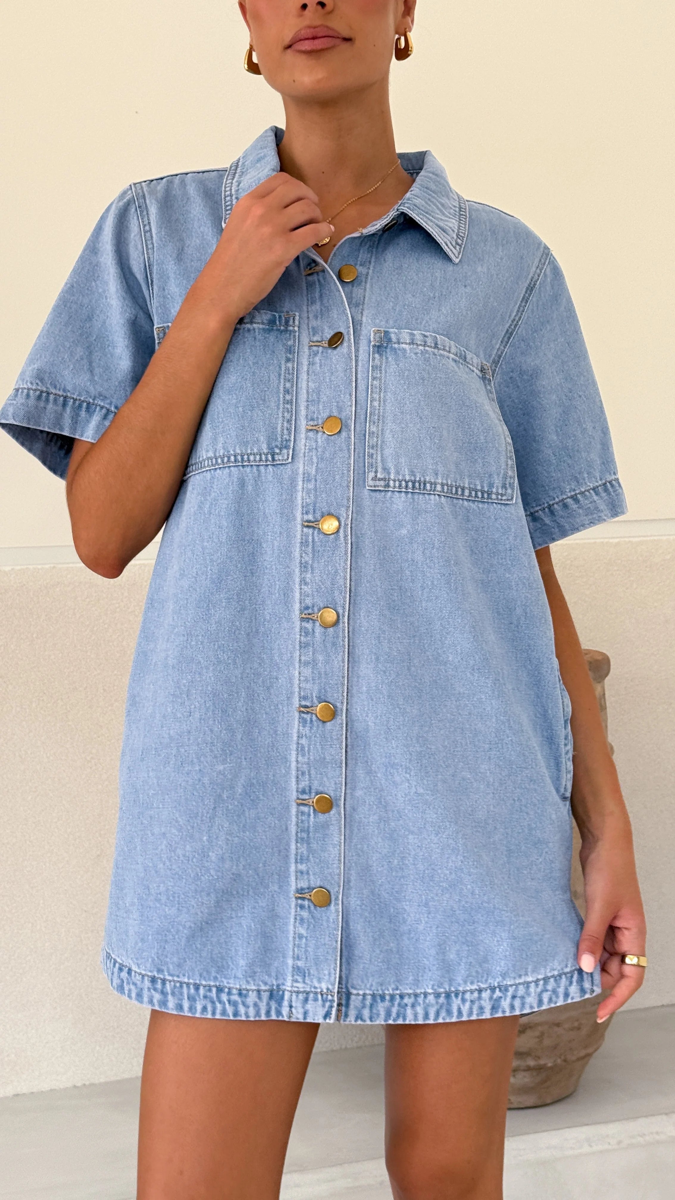 Rayna Denim Mini Dress Light Denim
