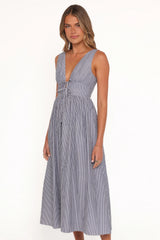 Annora Midi Dress Navy Pinstripe