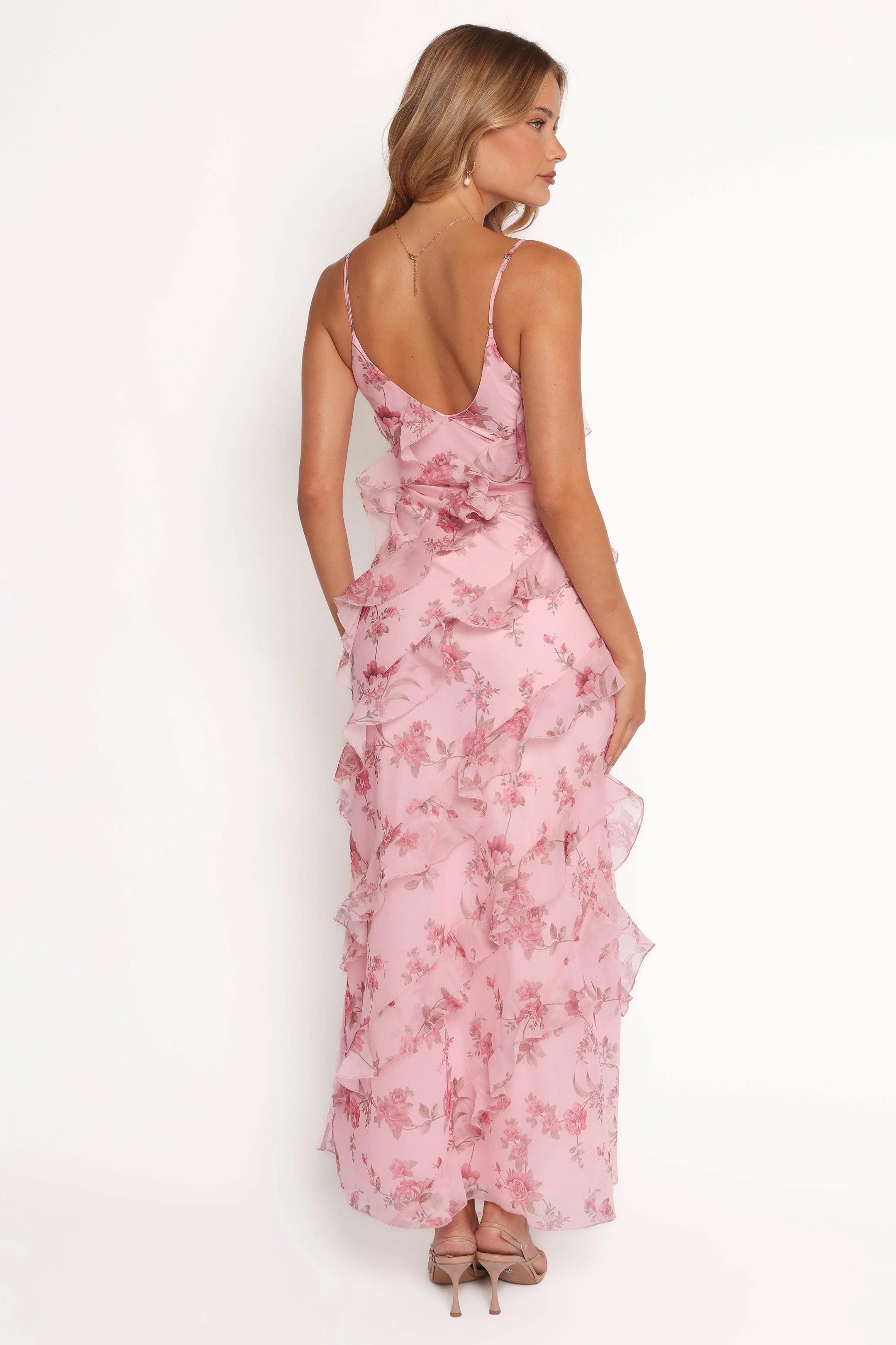 Ciao Ruffles Maxi Dress Pink Floral