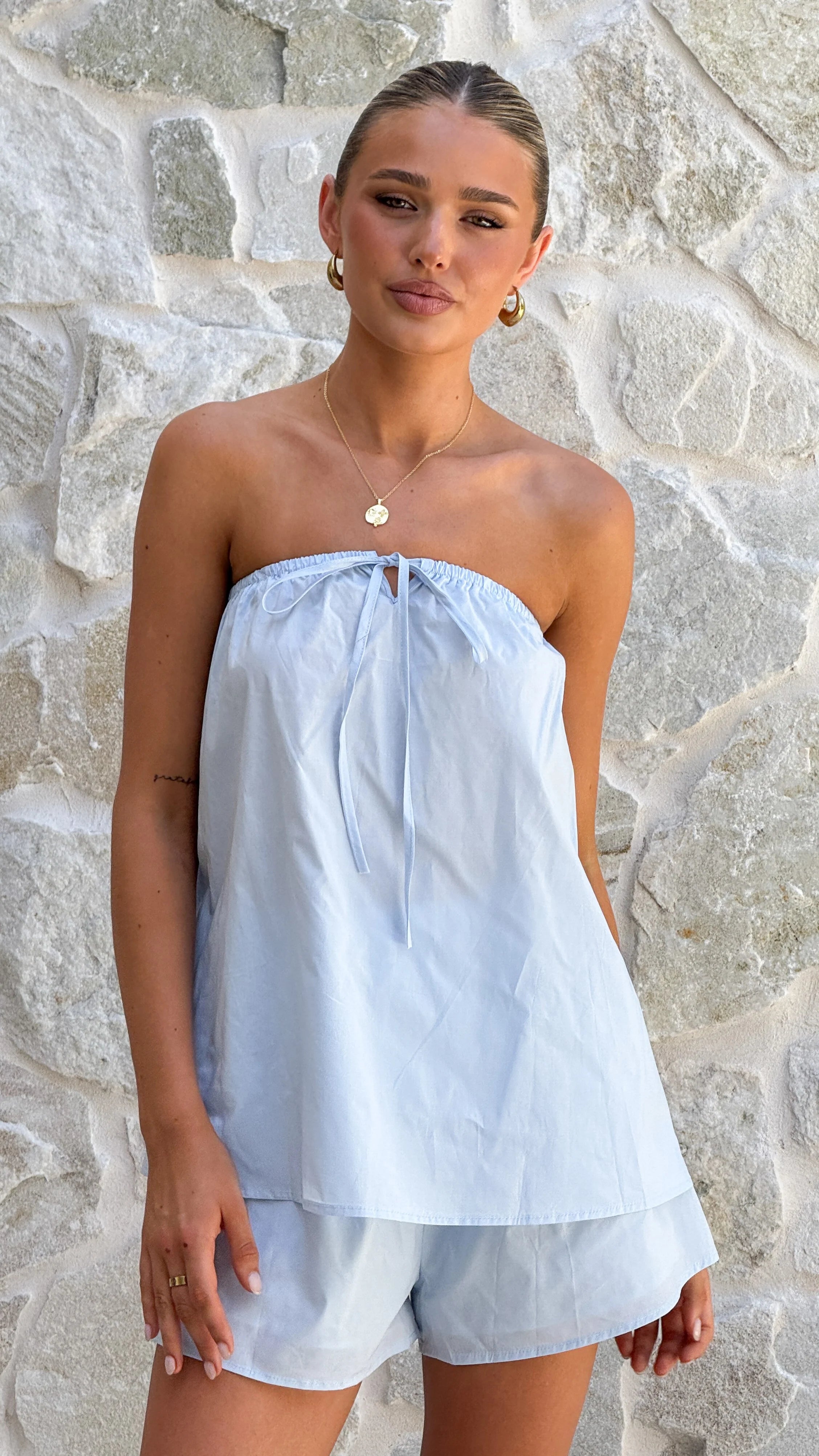 Mallie Strapless Top and Shorts Set Blue