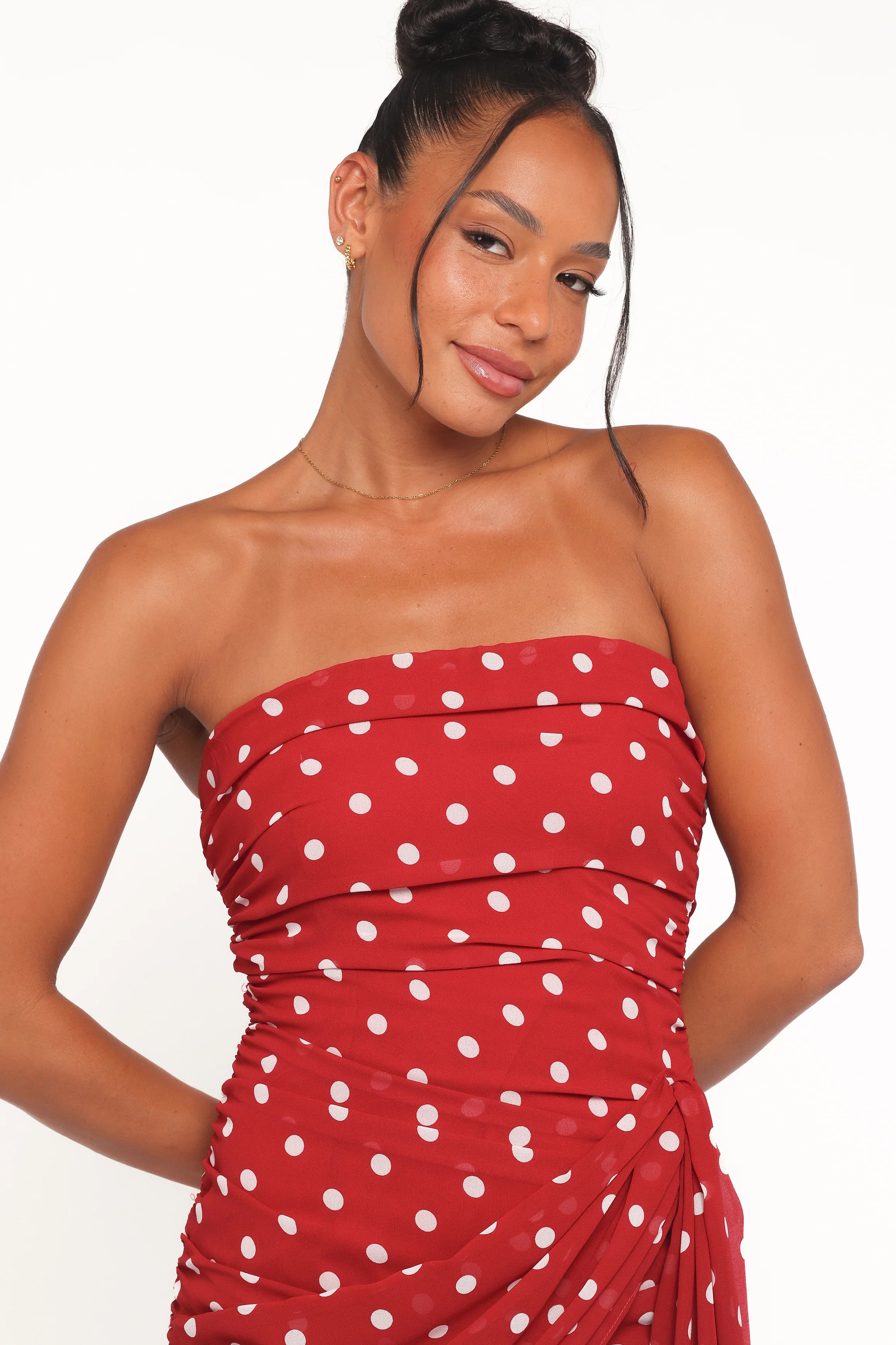 Kristen Strapless Mini Dress Red Polka Dot