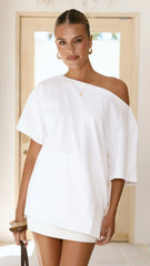 Pia One Shoulder Oversize Tee White