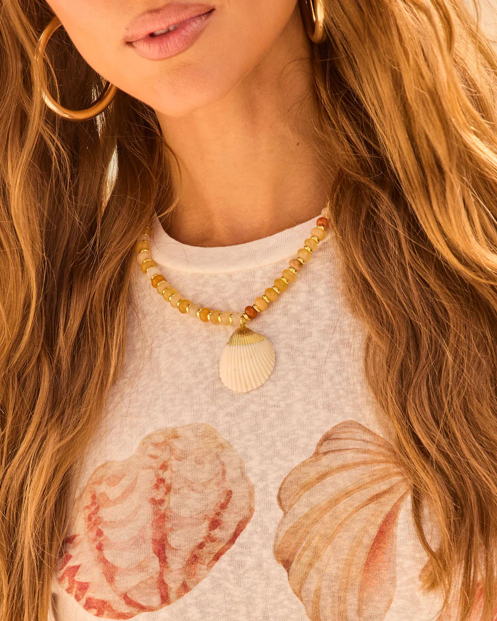 Seaside Views Beaded Seashell Charm Necklace