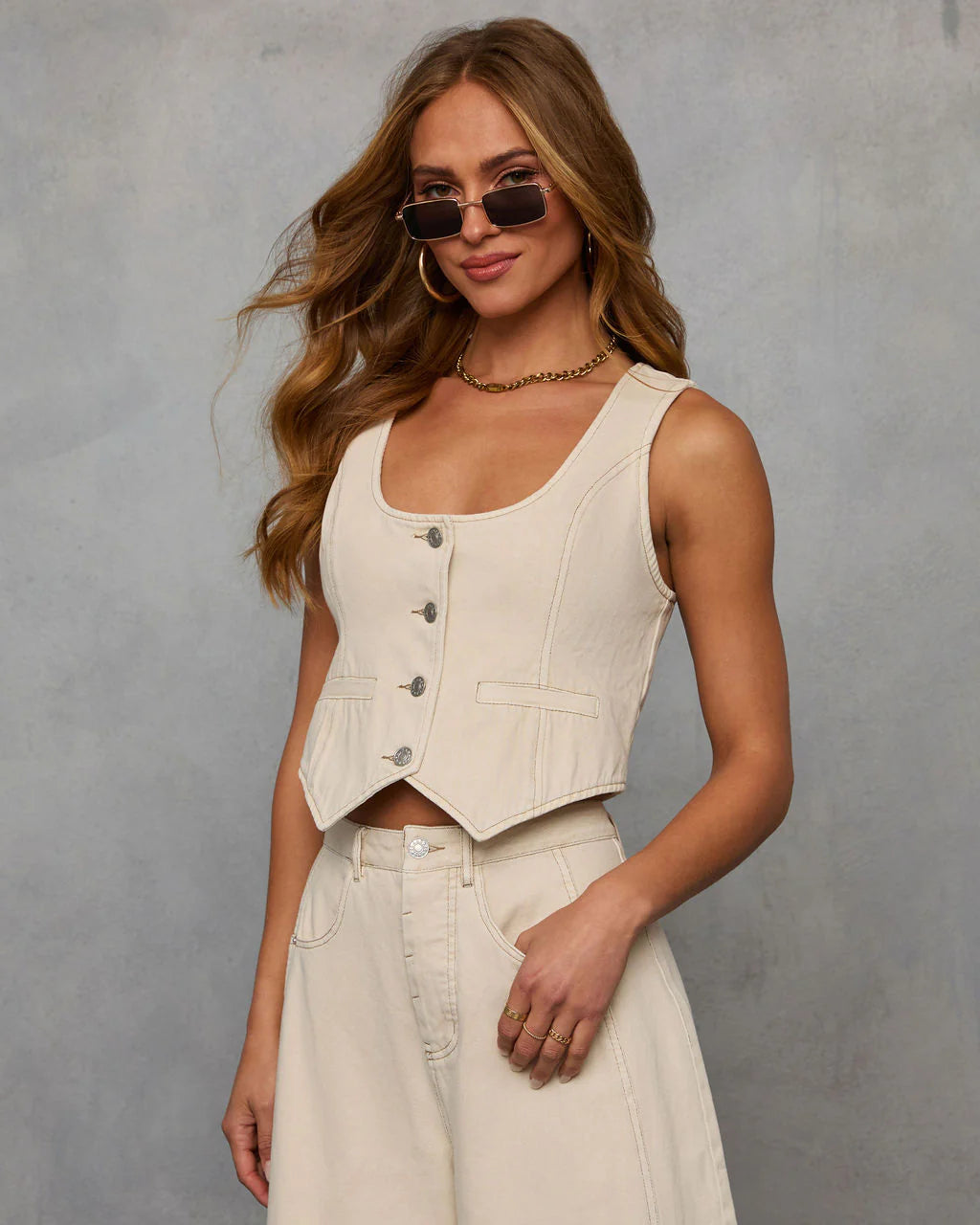 Marcie Denim Button Down Vest Top