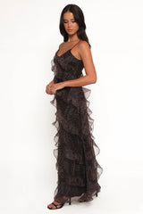 Ciao Ruffles Maxi Dress Black Leopard