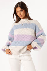 Dani Multi Stripe Knit Sweater White Light Blue