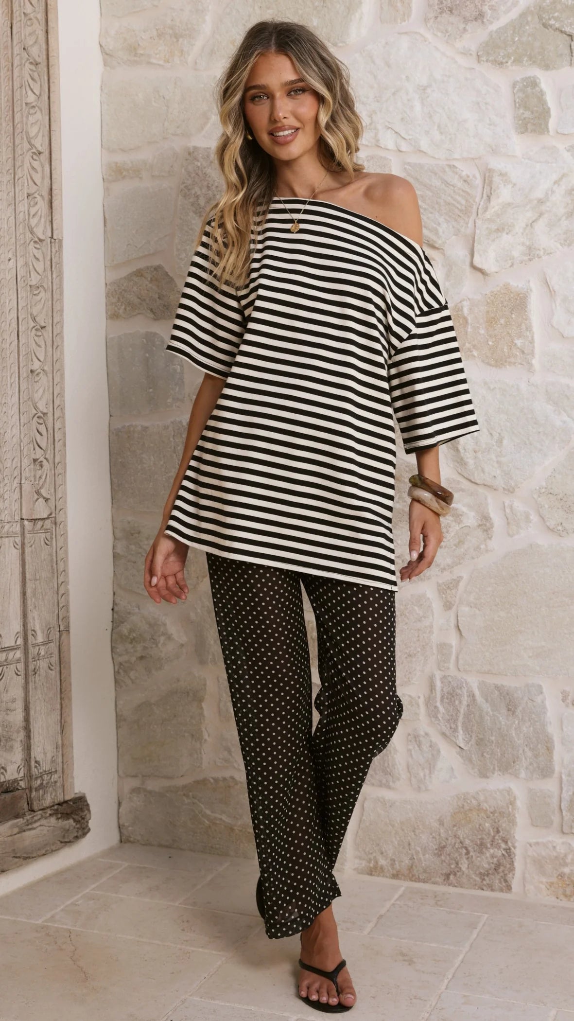 Reda Semi Sheer Pants Black White Spot