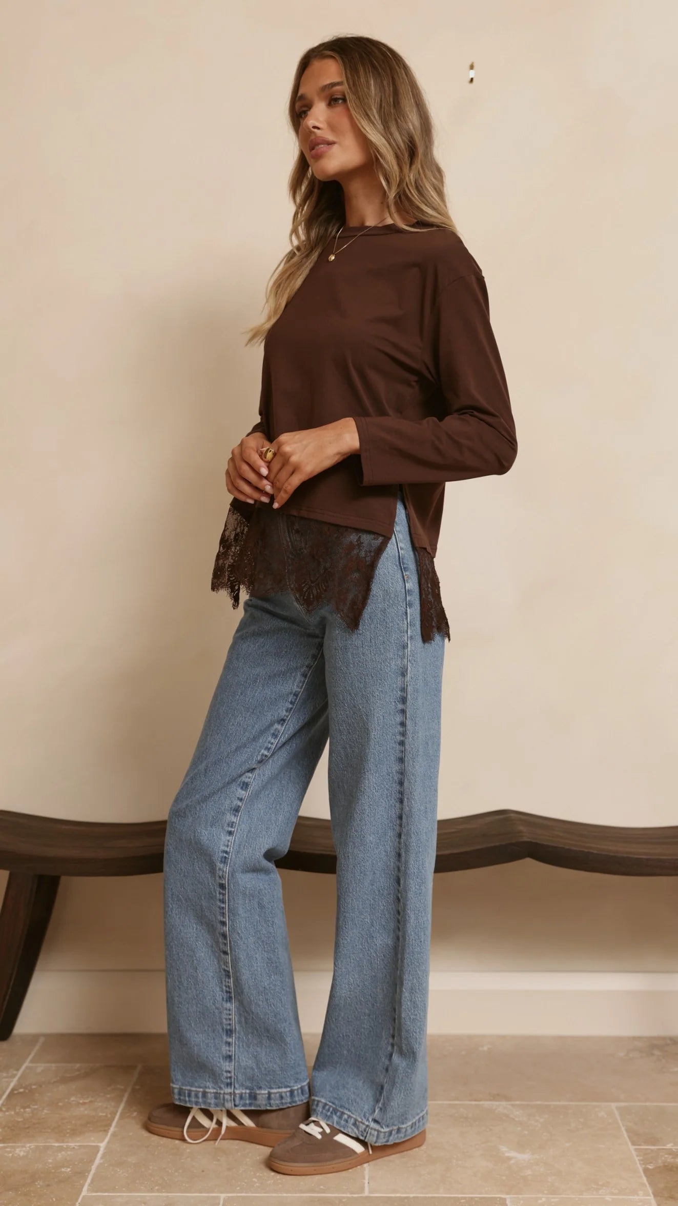 Alina Lace Trim Top Chocolate