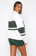 Decade Classics Varsity Zip Front Sweater Grey Marle Dark Green