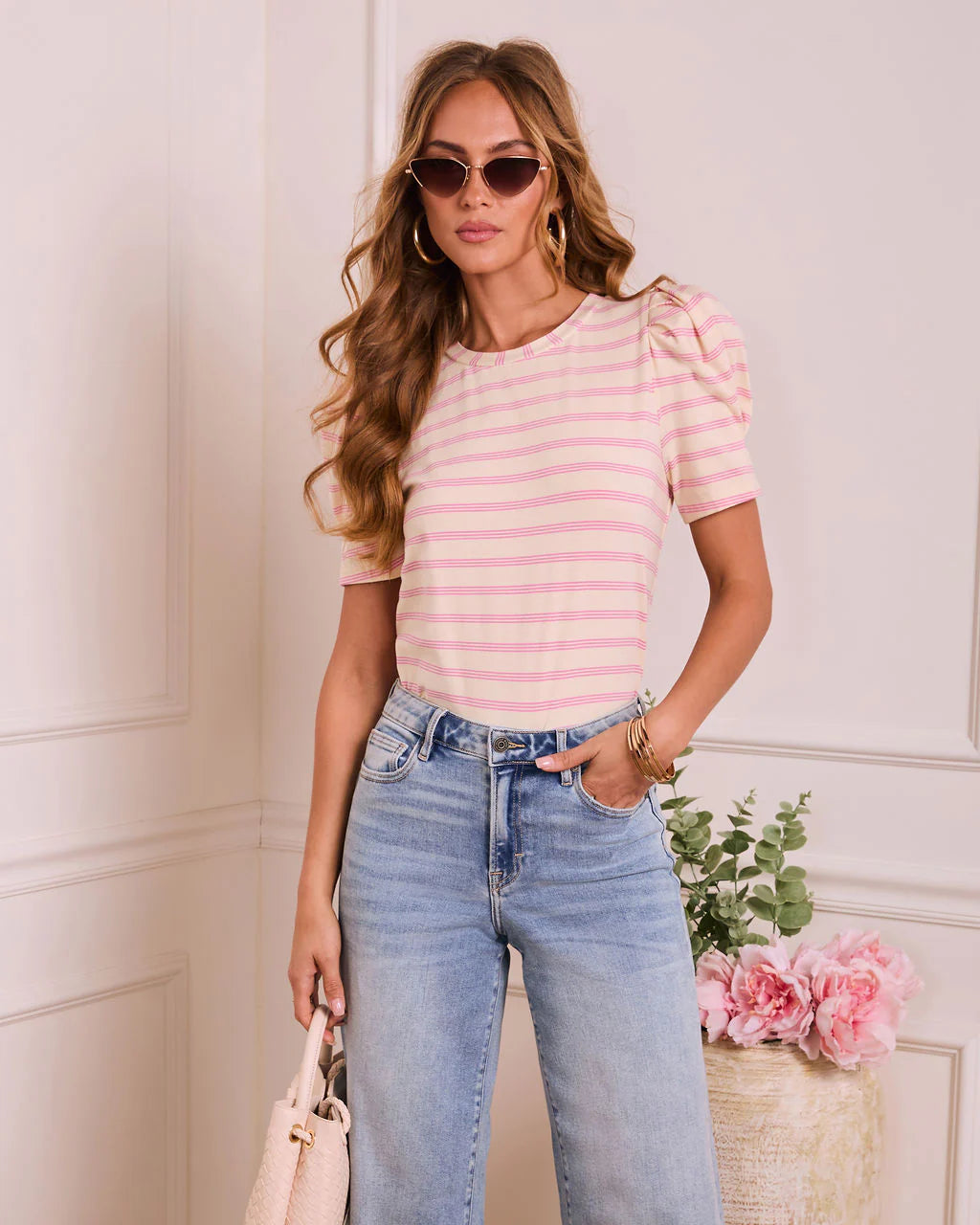 Spring Poise Striped Puff Sleeve Top
