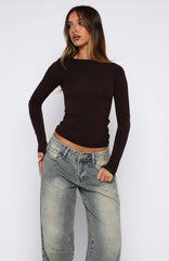 Only For Tonight Long Sleeve Top Dark Chocolate