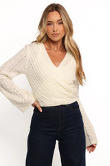 Kaelie Wrap Front Knit Top White