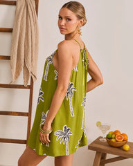 Polished Wave Palm Print Mini Shift Dress