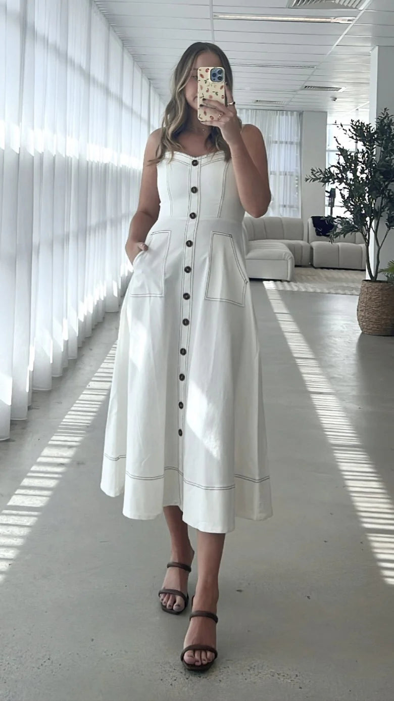 Indigo Midi Dress White Denim