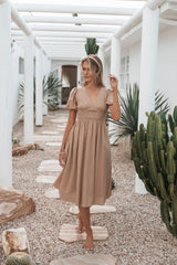 Ronnie Short Sleeve Midi Dress Tan