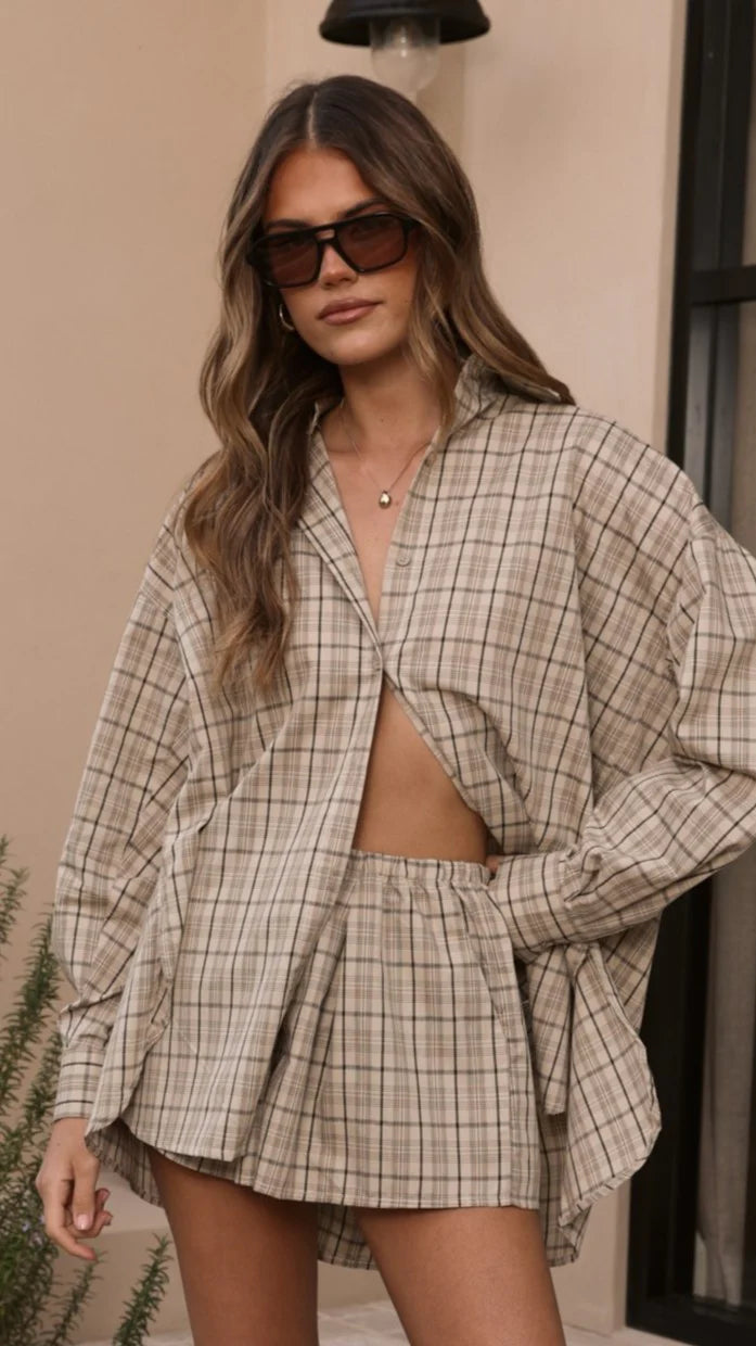 Arli Shorts Beige Brown Plaid