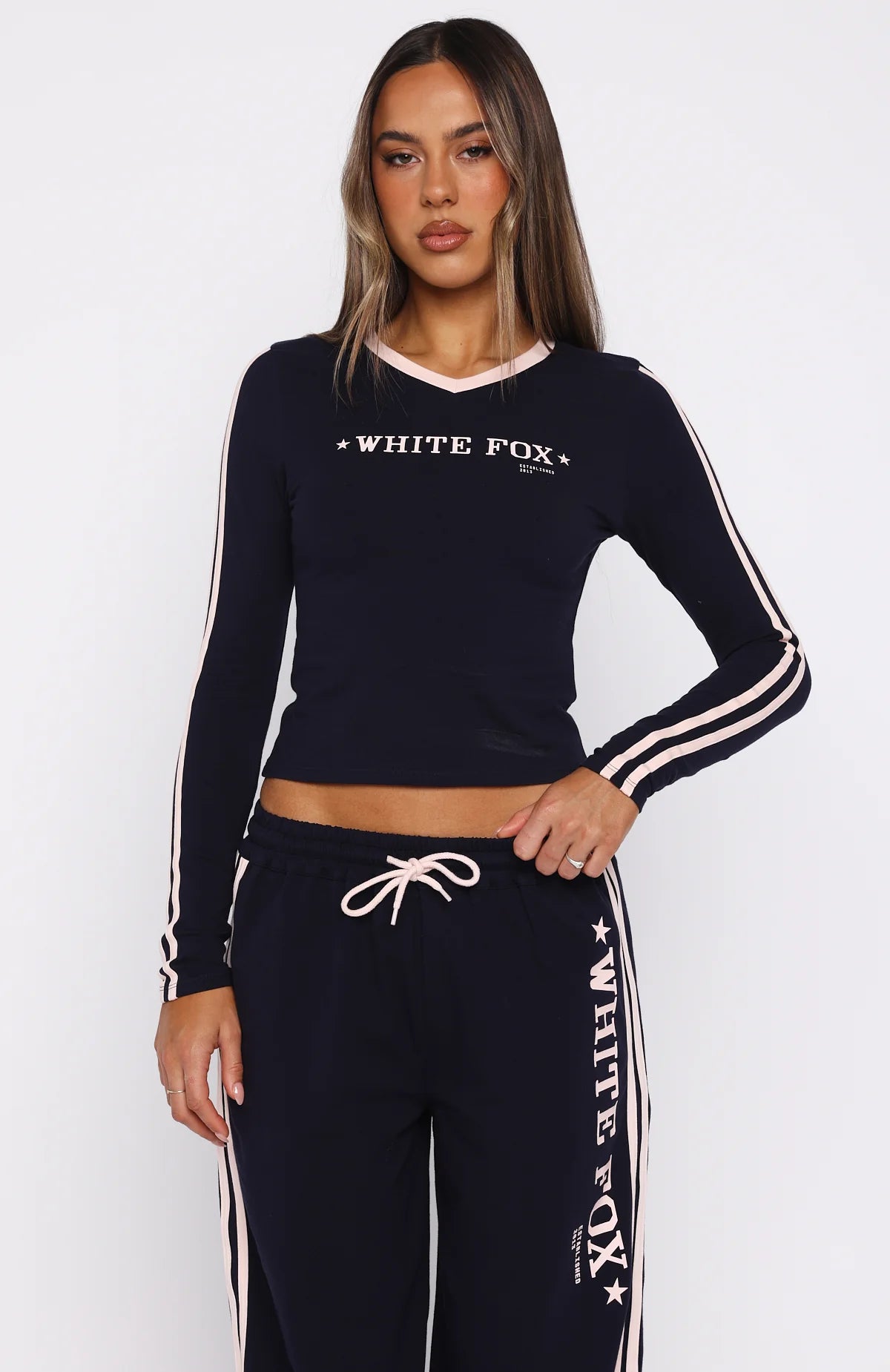 Star Of The Night Long Sleeve V Neck Baby Tee Navy