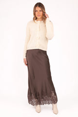 Alira Lace Trim Midi Skirt Brown