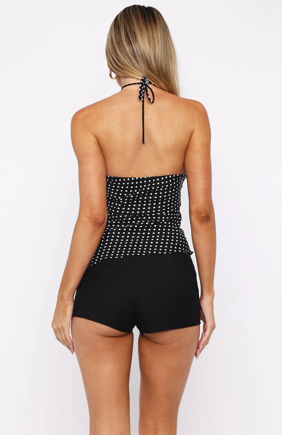 Laced Up Halter Top Black White Polka Dot