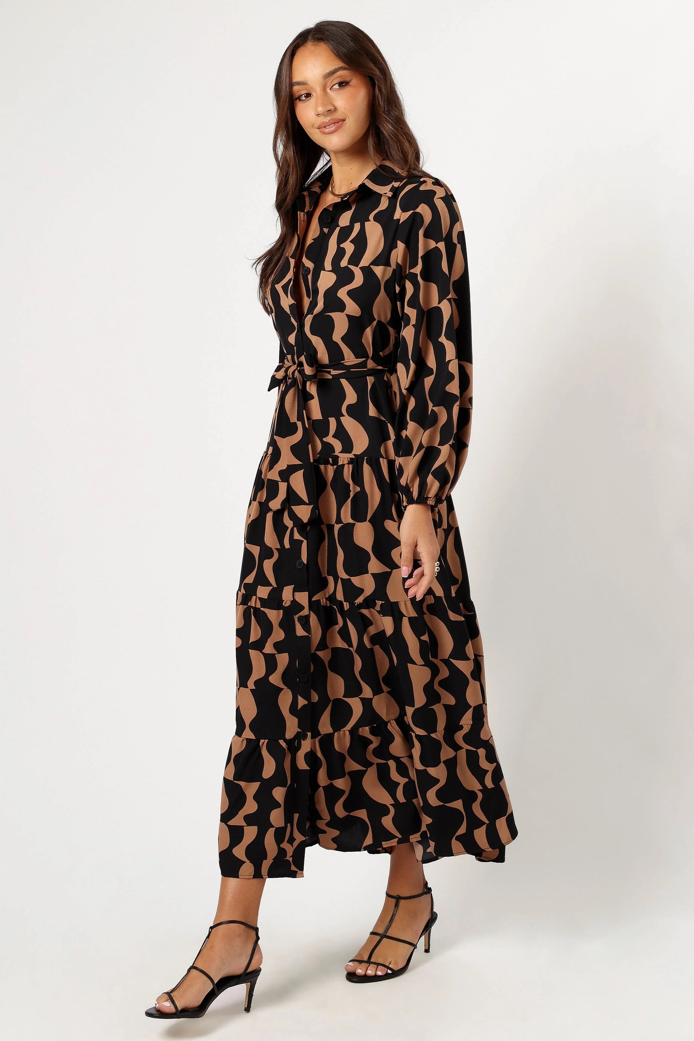 Lincoln Long Sleeve Maxi Dress Black Beige