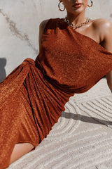 Santiago Off Shoulder Midi Dress Bronze