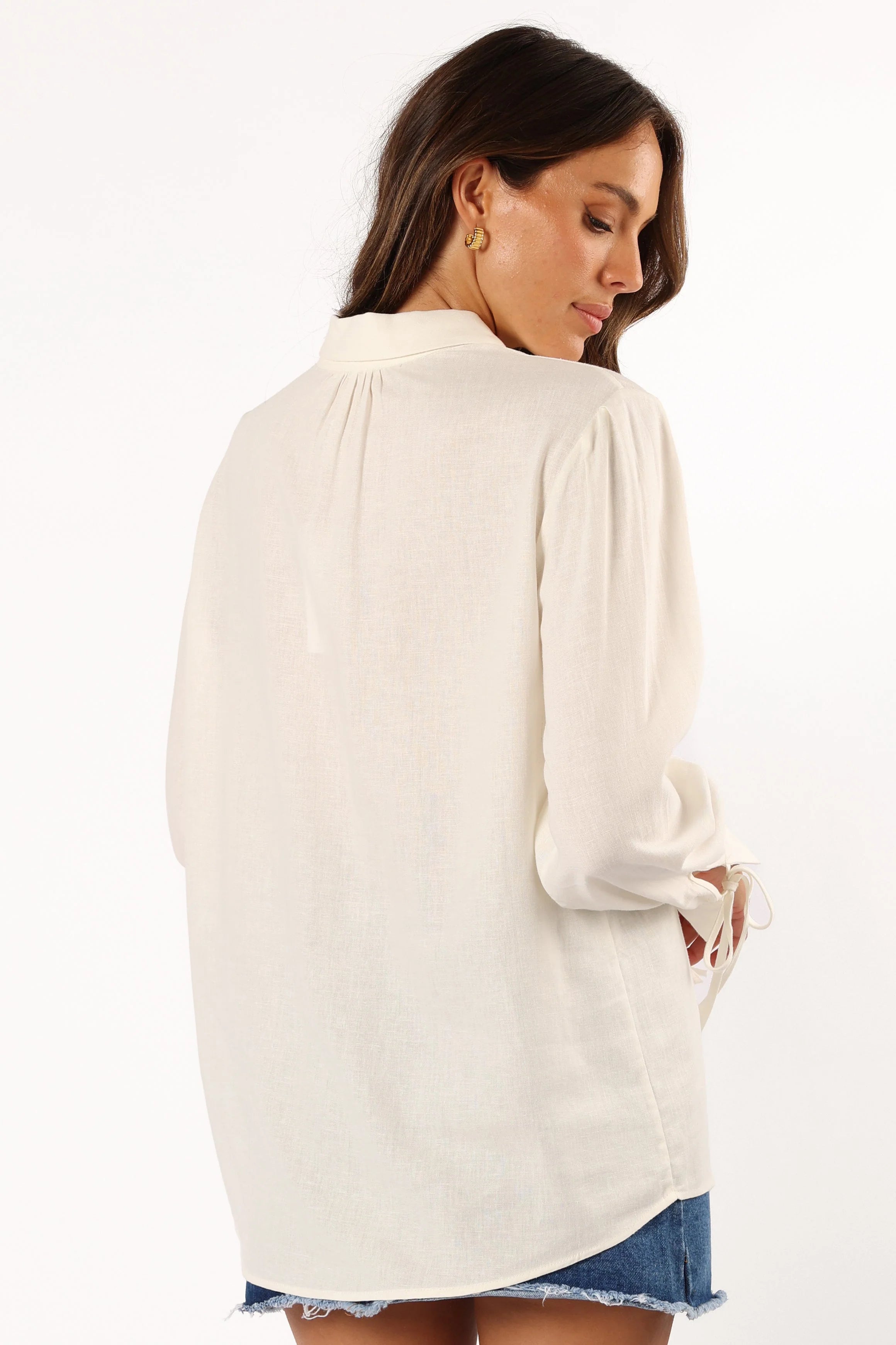 Dylan Long Sleeve Button Up Top White