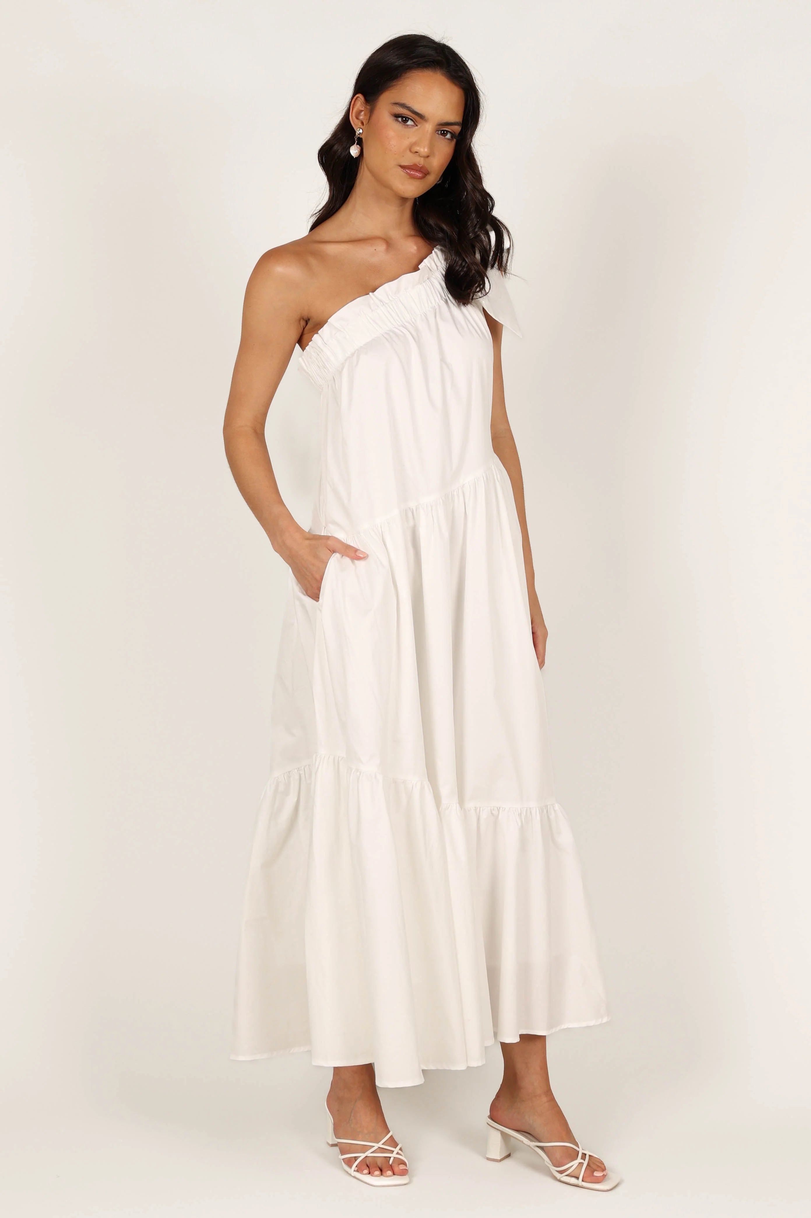 Ava One Shoulder Maxi Dress White