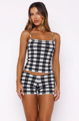 Iconic Duo Knit Mini Shorts Navy Cream Gingham