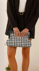 Zoey Boucle Timber Frame Clutch Black White