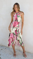 Alma Midi Dress Lemon Pink Floral