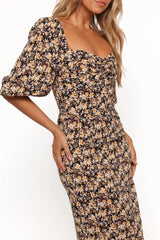 Oona Midi Dress Black Ditsy Floral