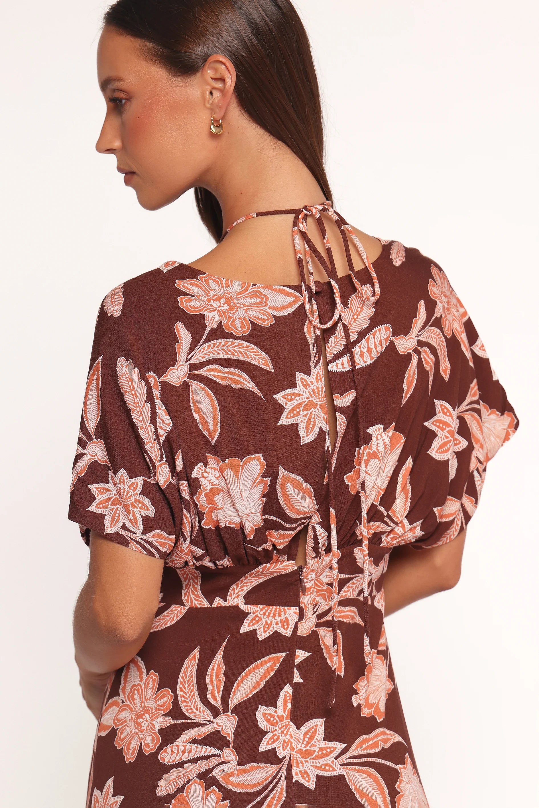 Yolande Midi Dress Orange Floral