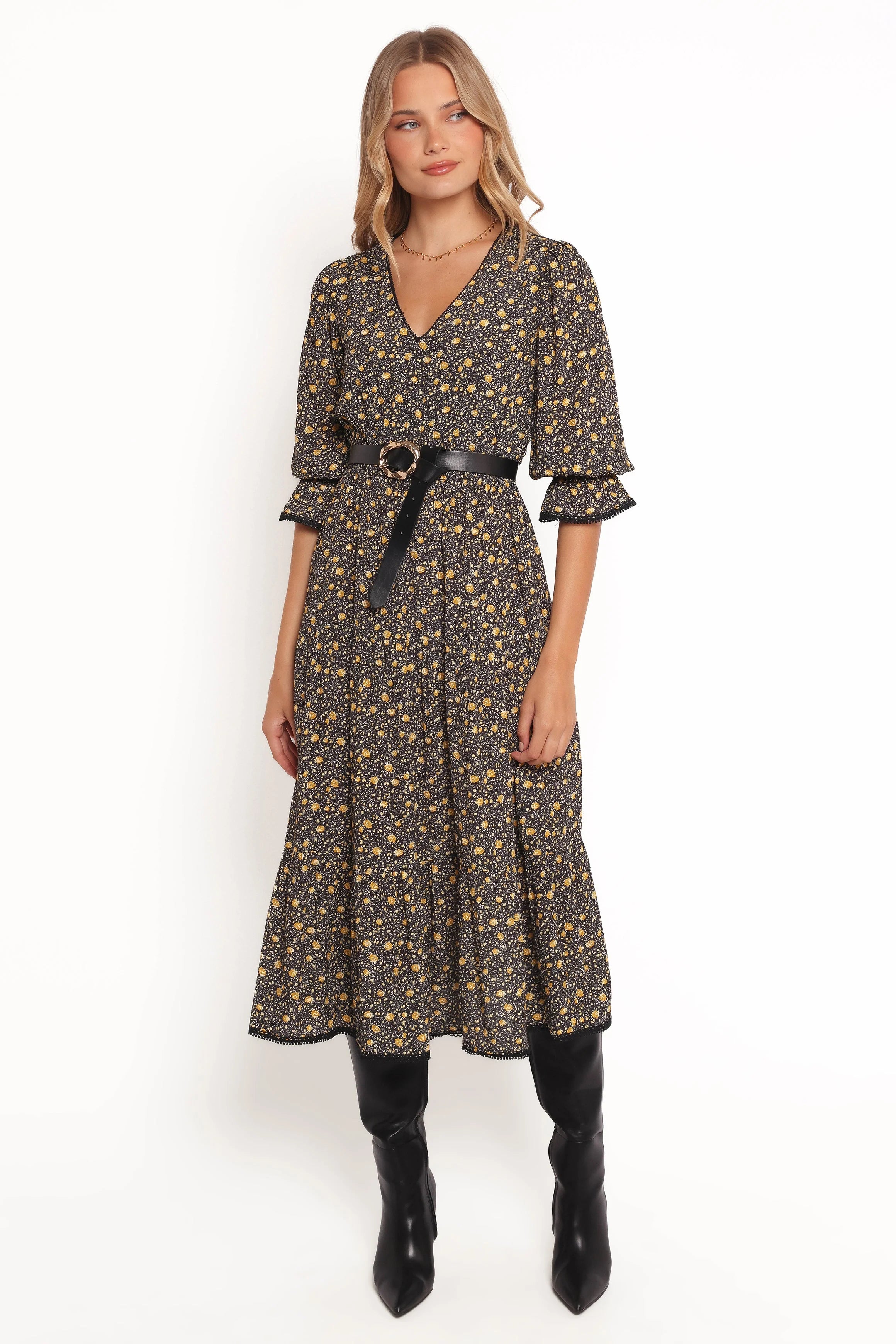 Simone Midi Dress Midnight Daisy