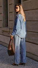 Zaeli Denim Oversized Shirt Mid Blue