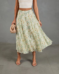 Adilene Pleated Floral Print Midi Skirt