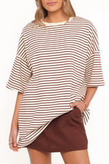 Wilda Oversized Tee Cream Tan Stripe
