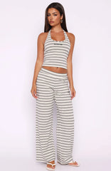 Looking Back Wide Leg Pants White Stripe