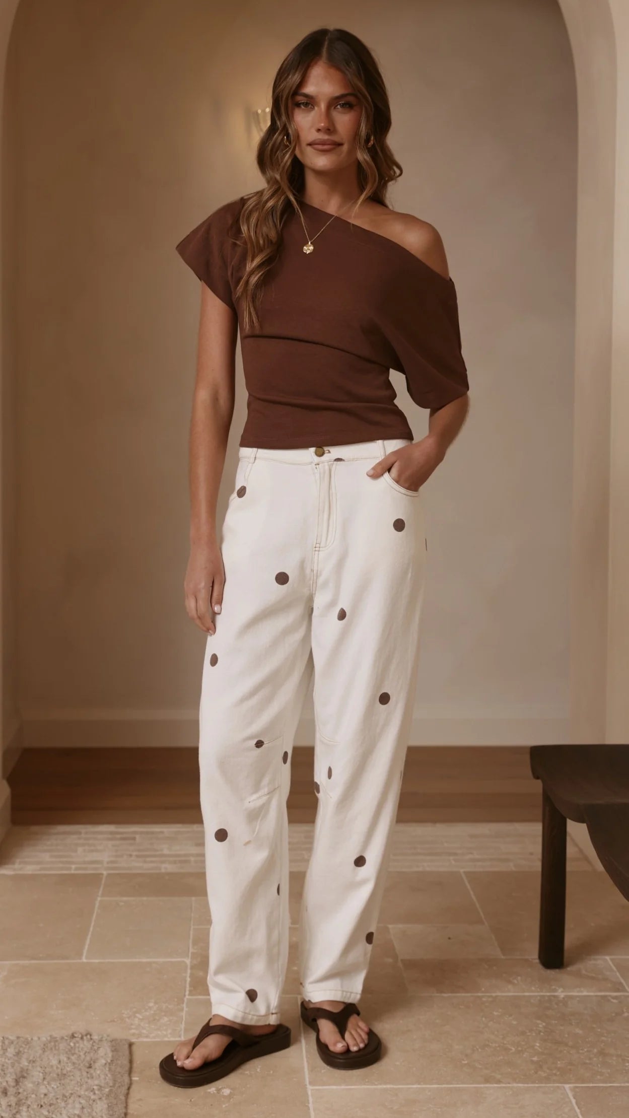 Cleora Barrel Jeans Cream Polka