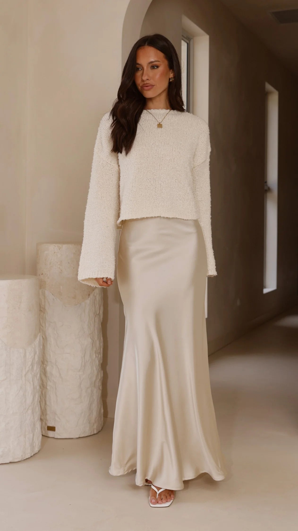 Zala Cropped Knit Sweater Cream