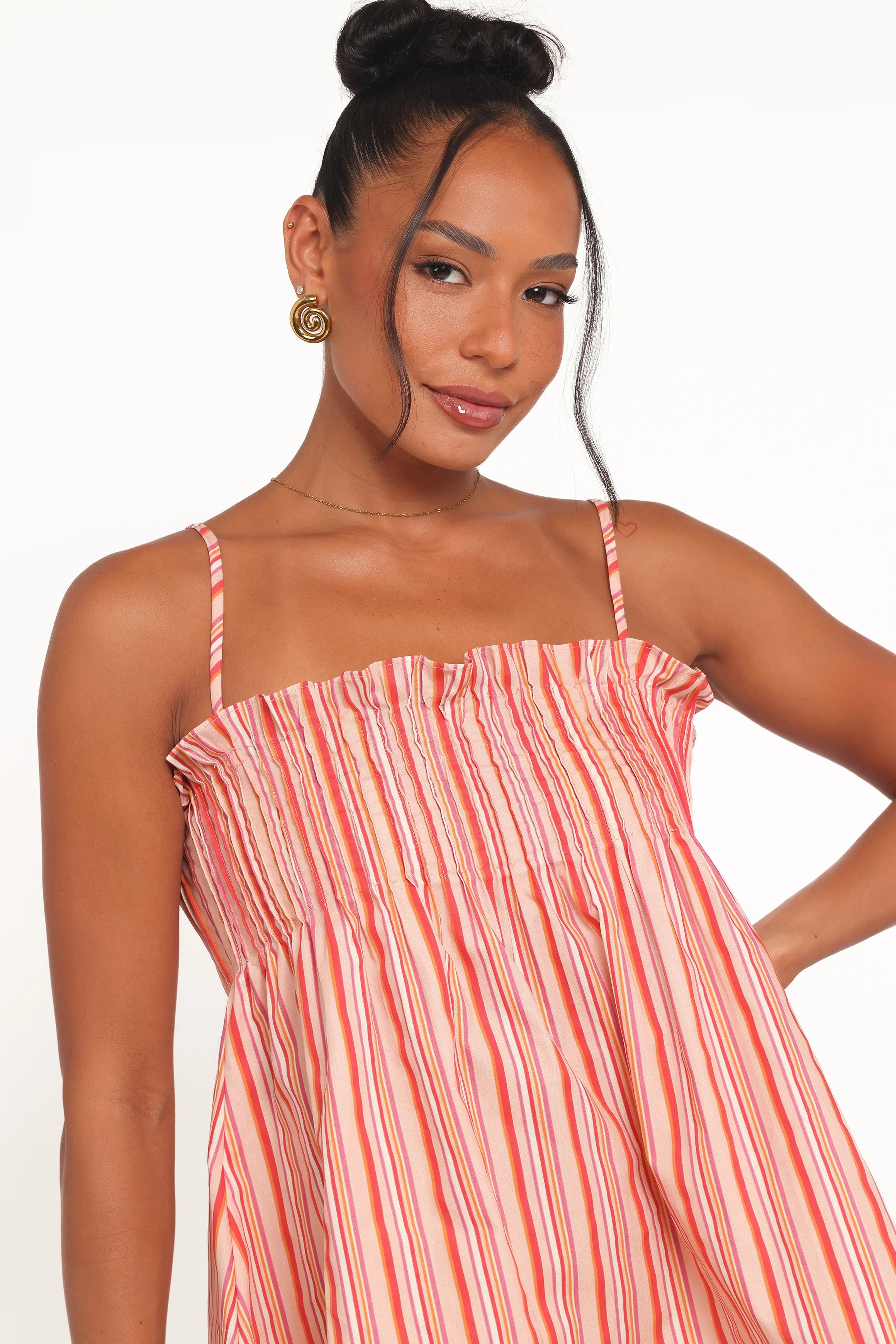 Carson Pleated Top Peach Stripe
