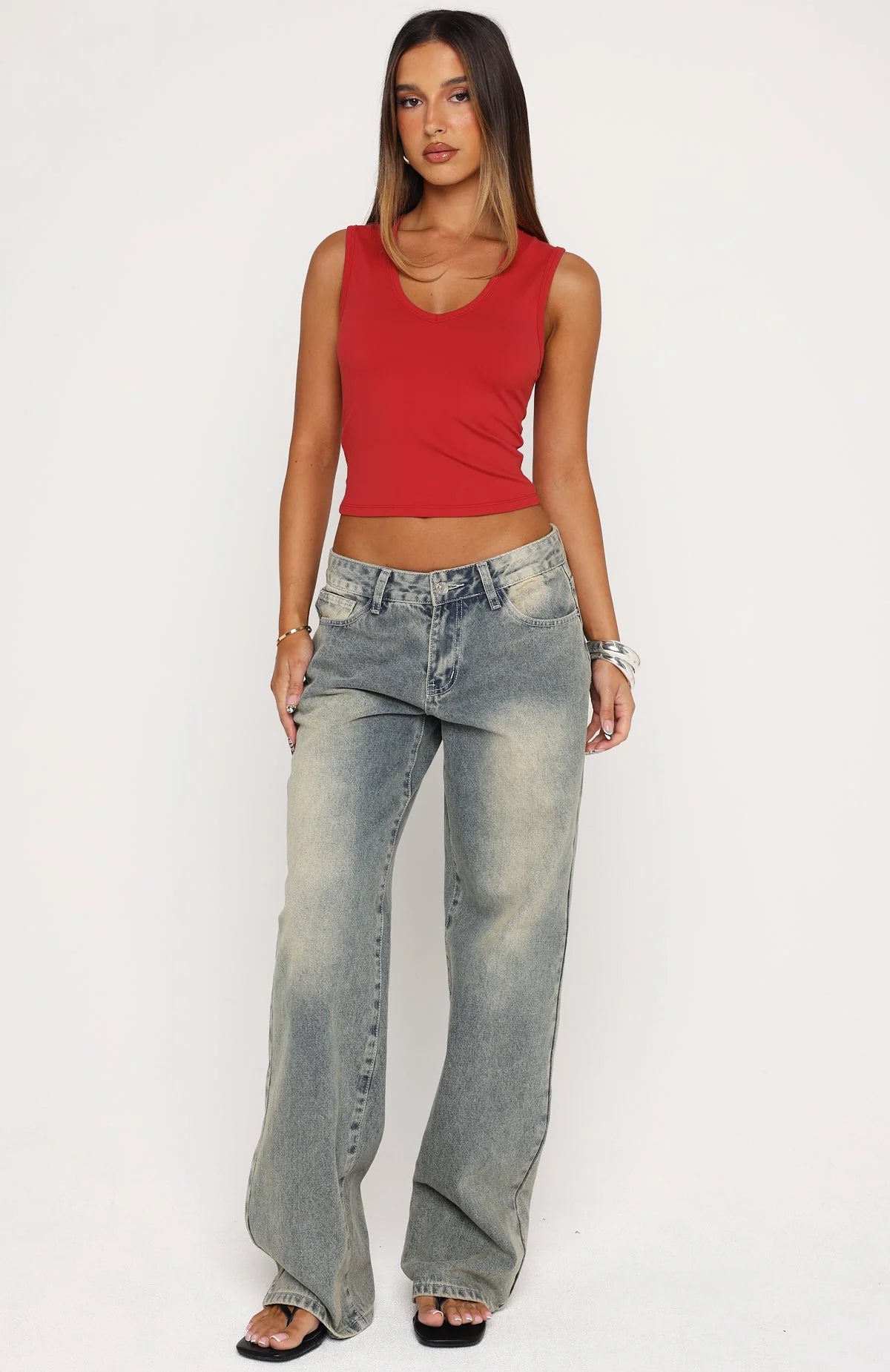 All Around You V Neck Top Red