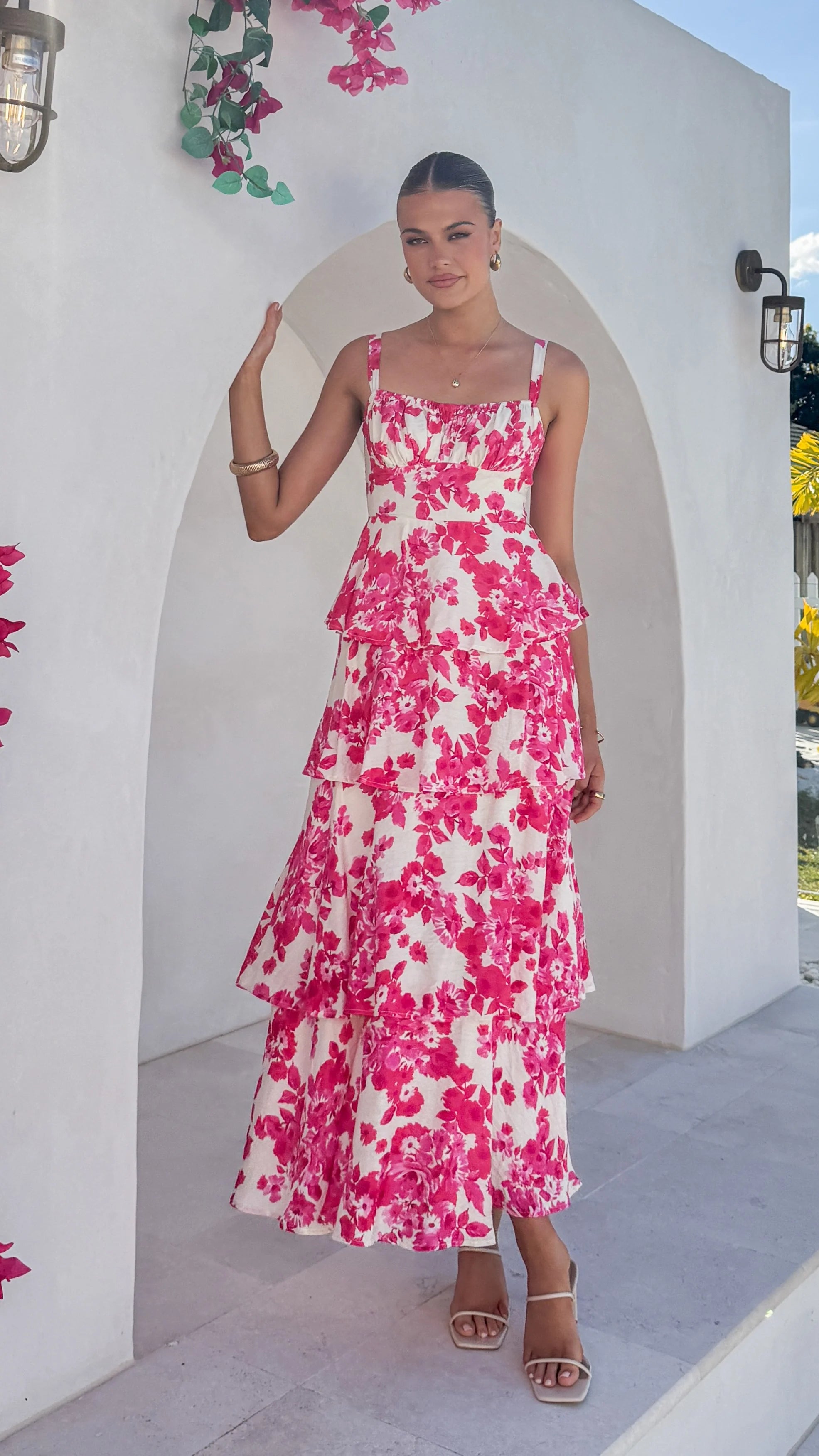 Odilia Maxi Dress Pink White Floral
