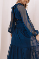 Julip Sheer Long Sleeve Maxi Dress Navy