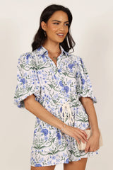 Annie Linen Romper Blue Floral