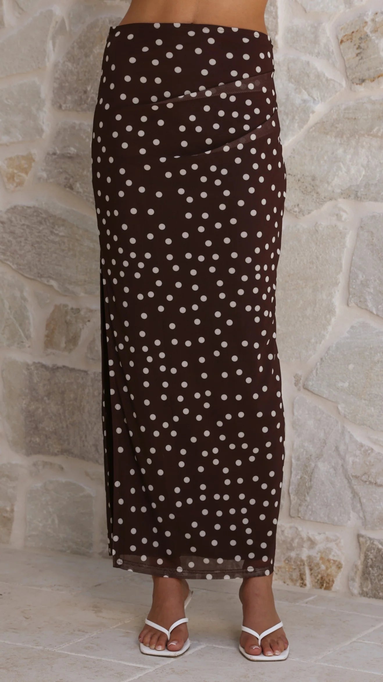 Janika Maxi Skirt Chocolate White Polka Dot