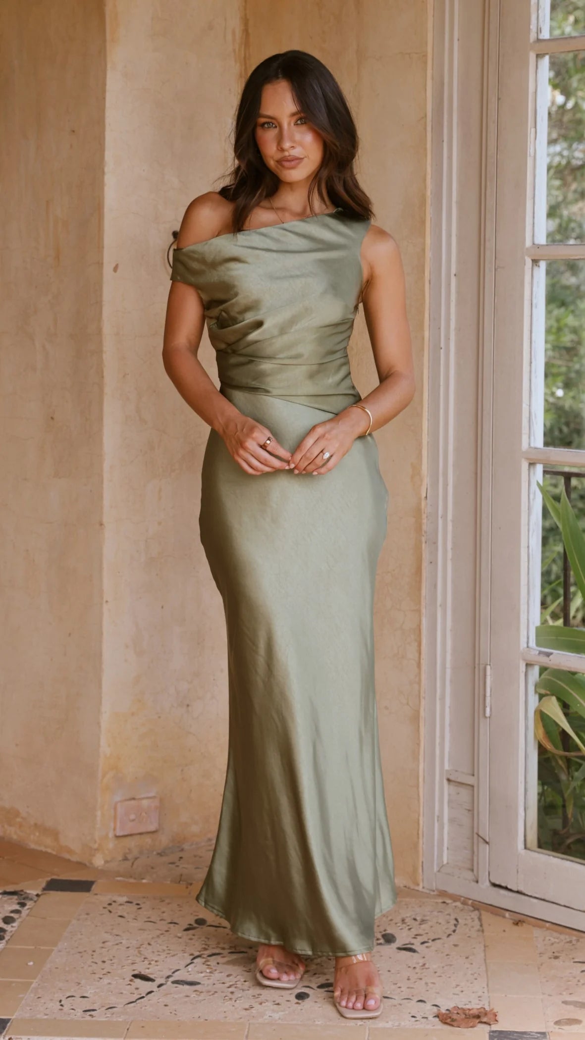 Auria Off Shoulder Maxi Dress Olive