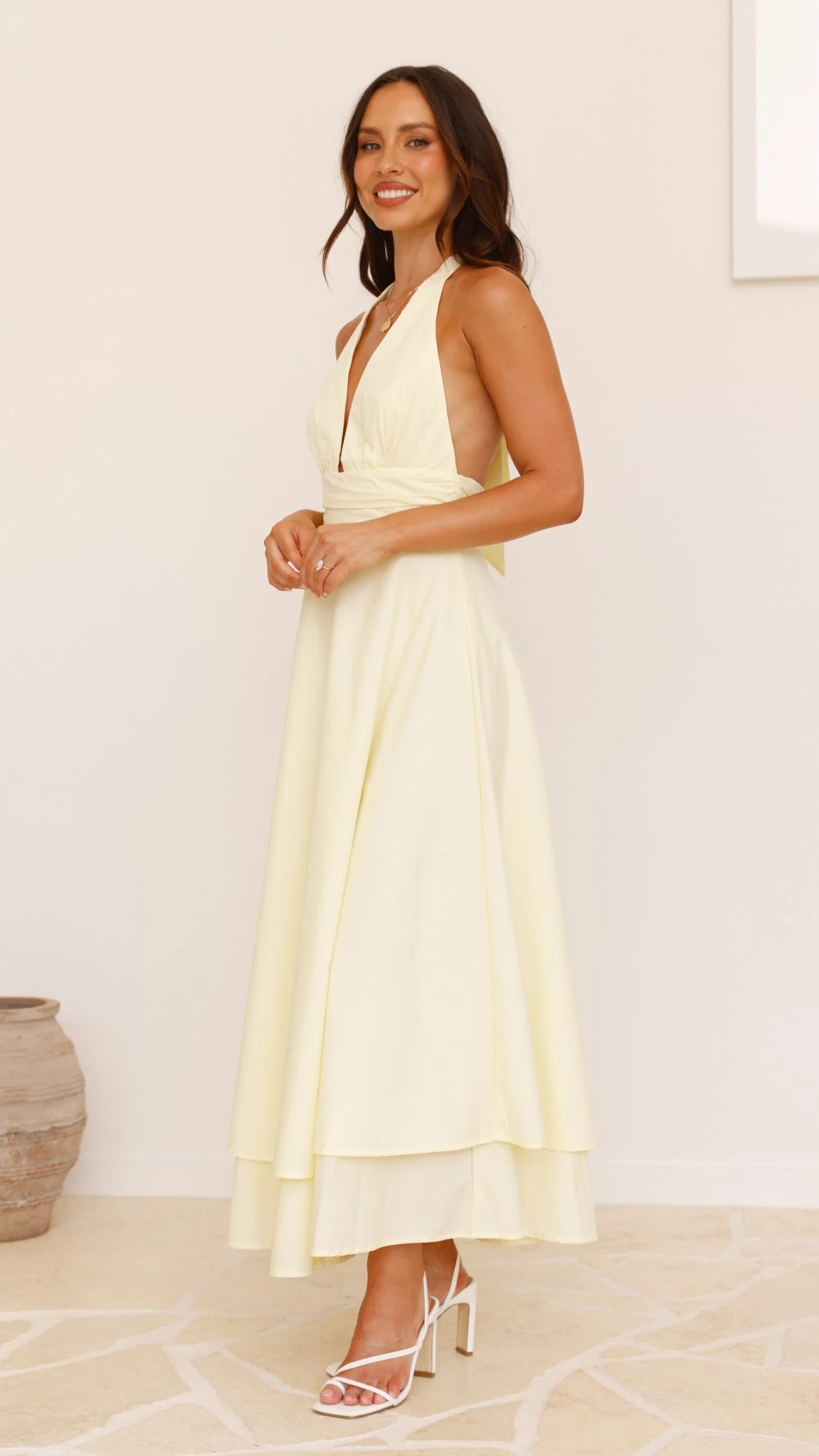 Kathy Halter Neck Maxi Dress Lemon