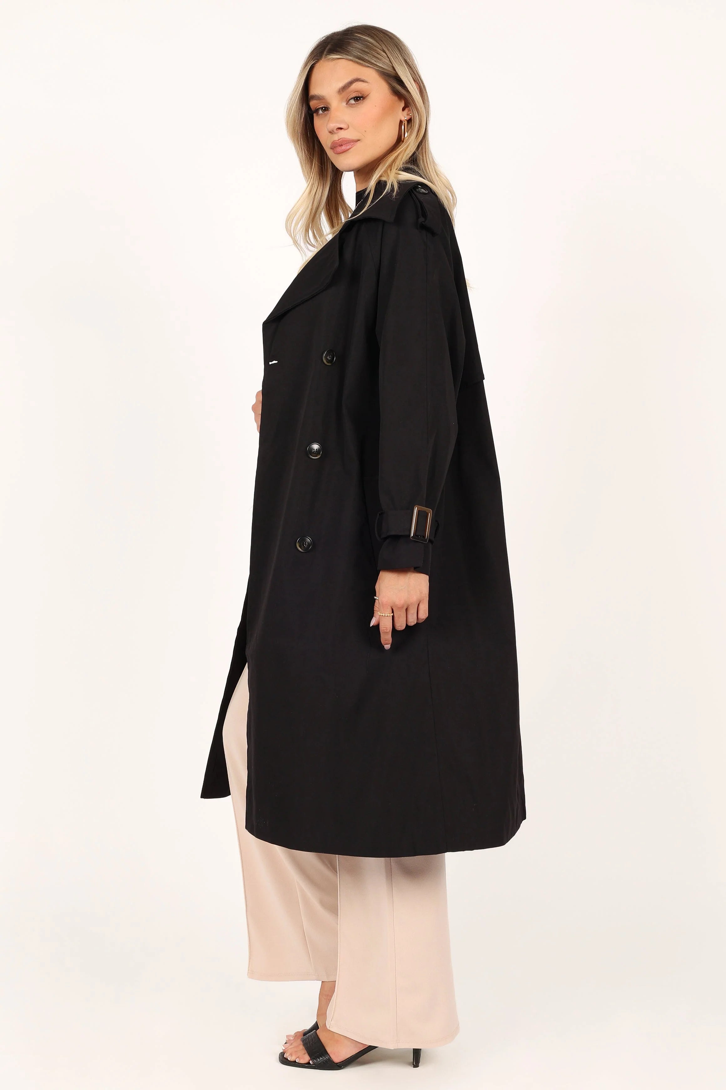Trina Button Front Trench Coat Black