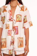 Aaliyah Tie Front Top White Multi